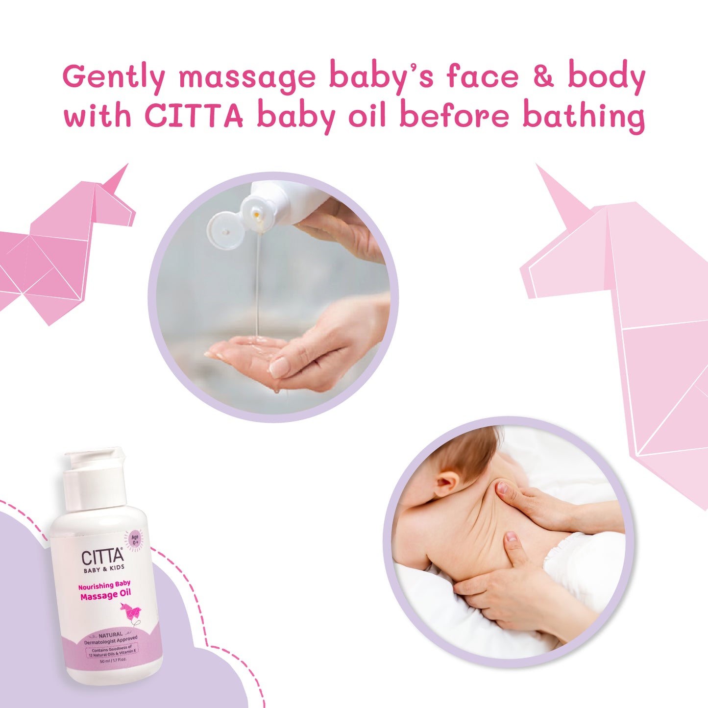 200ml $$** How to use CITTA baby massage oil – gently massage baby’s body before bath time