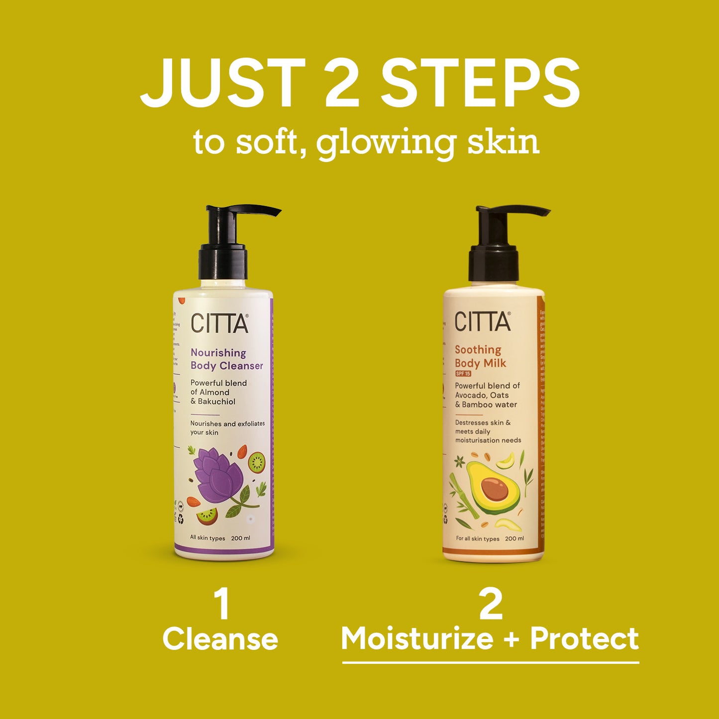 200ml $$** 2-step skincare with Nourishing Body Cleanser and Soothing Body Milk for moisturized glowing skin