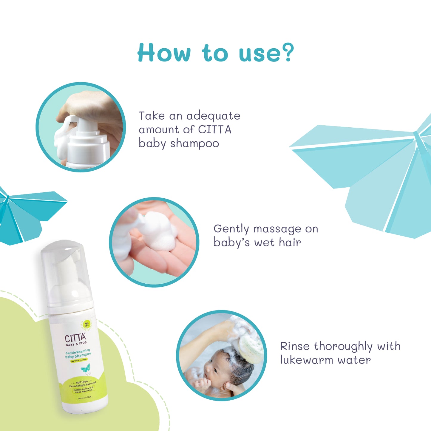 50ml $$** How to use CITTA baby shampoo – gentle scalp massage and rinse with lukewarm water