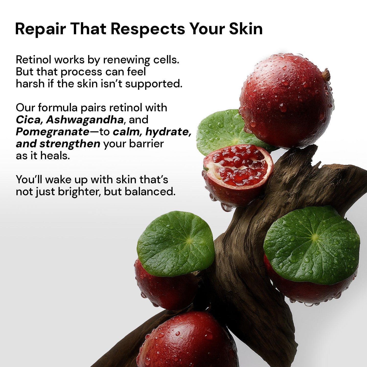 Anti aging night cream with retinol, Cica, Ashwagandha, and Pomegranate for balanced skin repair