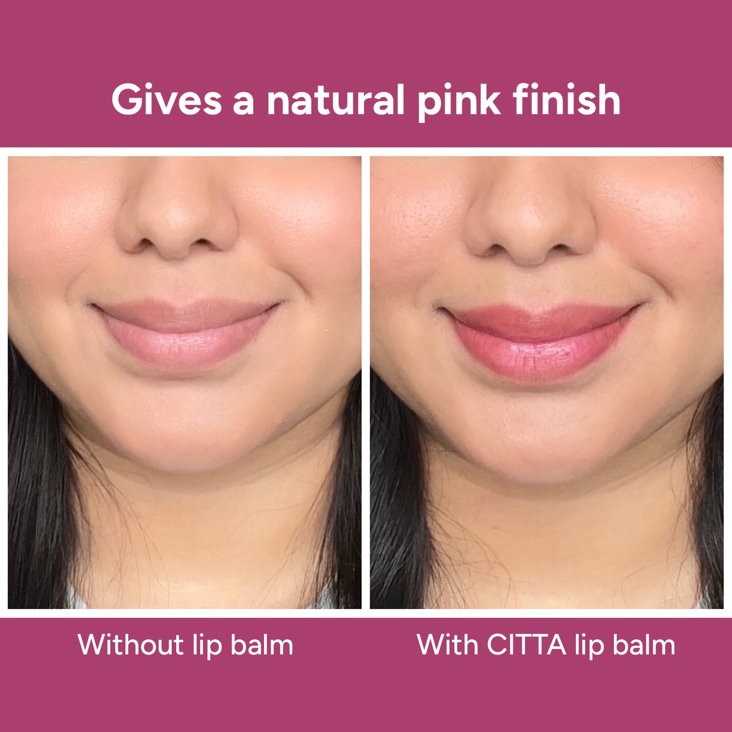 5gm $$** Beetroot lip balm before and after – natural pink tint for dry and pigmented lips