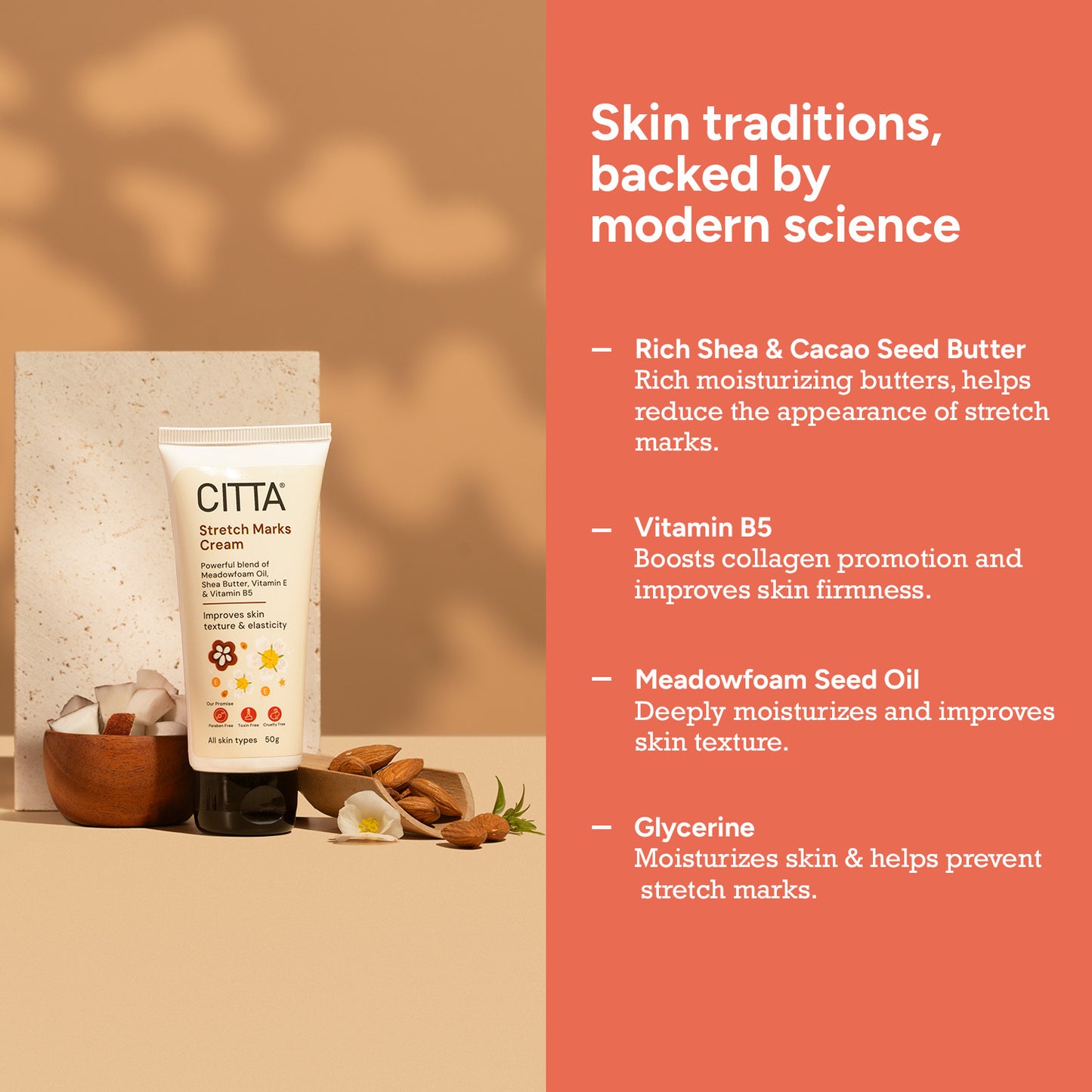 50gm $$** Pregnancy Stretch Mark Cream with Shea Butter, Cocoa Butter, Meadowfoam Oil, Vitamin E, Vitamin B5, and Glycerine for improved skin texture and hydration