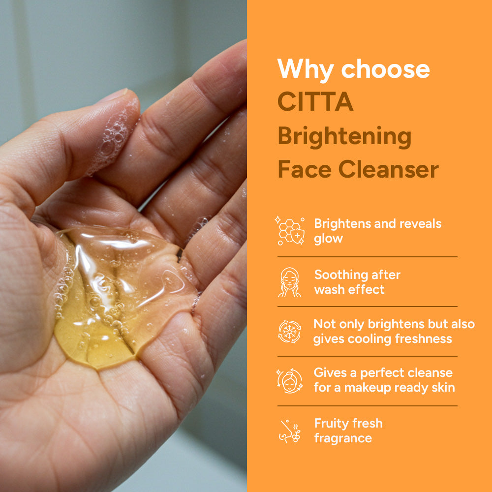 Brightening face cleanser with Vitamin C and Niacinamide for glow, soothing after wash and makeup ready skin
