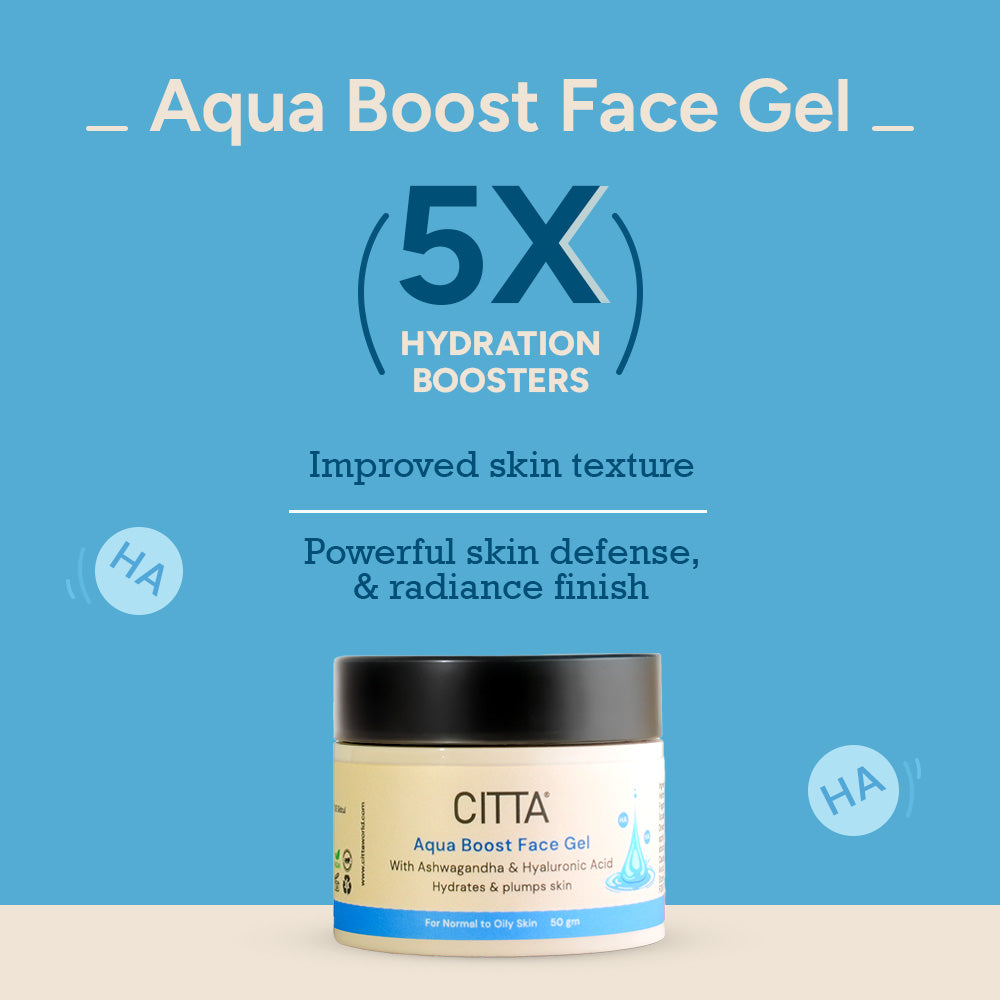 CITTA Aqua Boost Gel Face Moisturizer with 5X hydration boosters and hyaluronic acid for soft, radiant skin