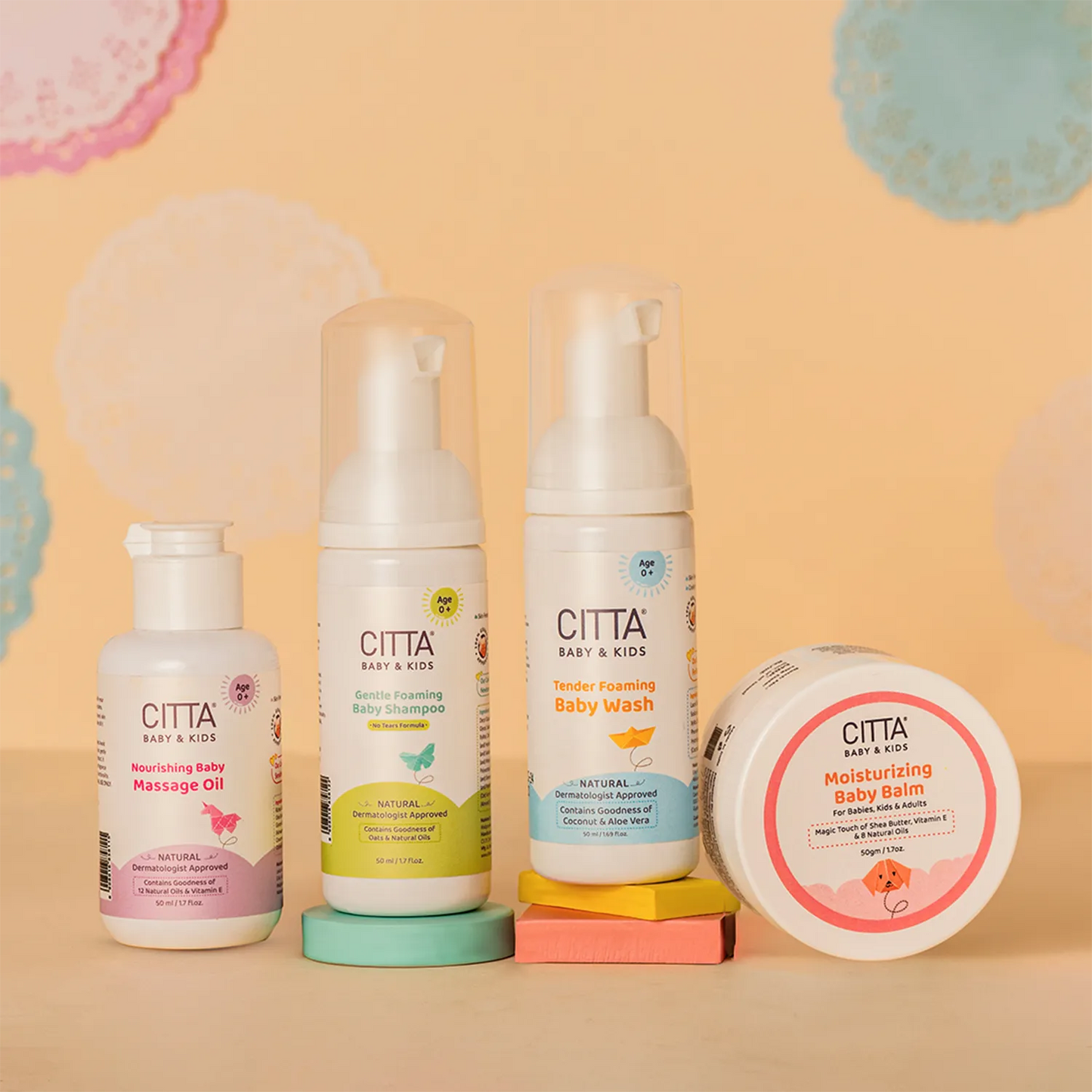 $$** CITTA Baby Travel Kit with Gentle Foaming Baby Shampoo, Baby Wash, Massage Oil and Moisturizing Balm – Newborn Care Products
