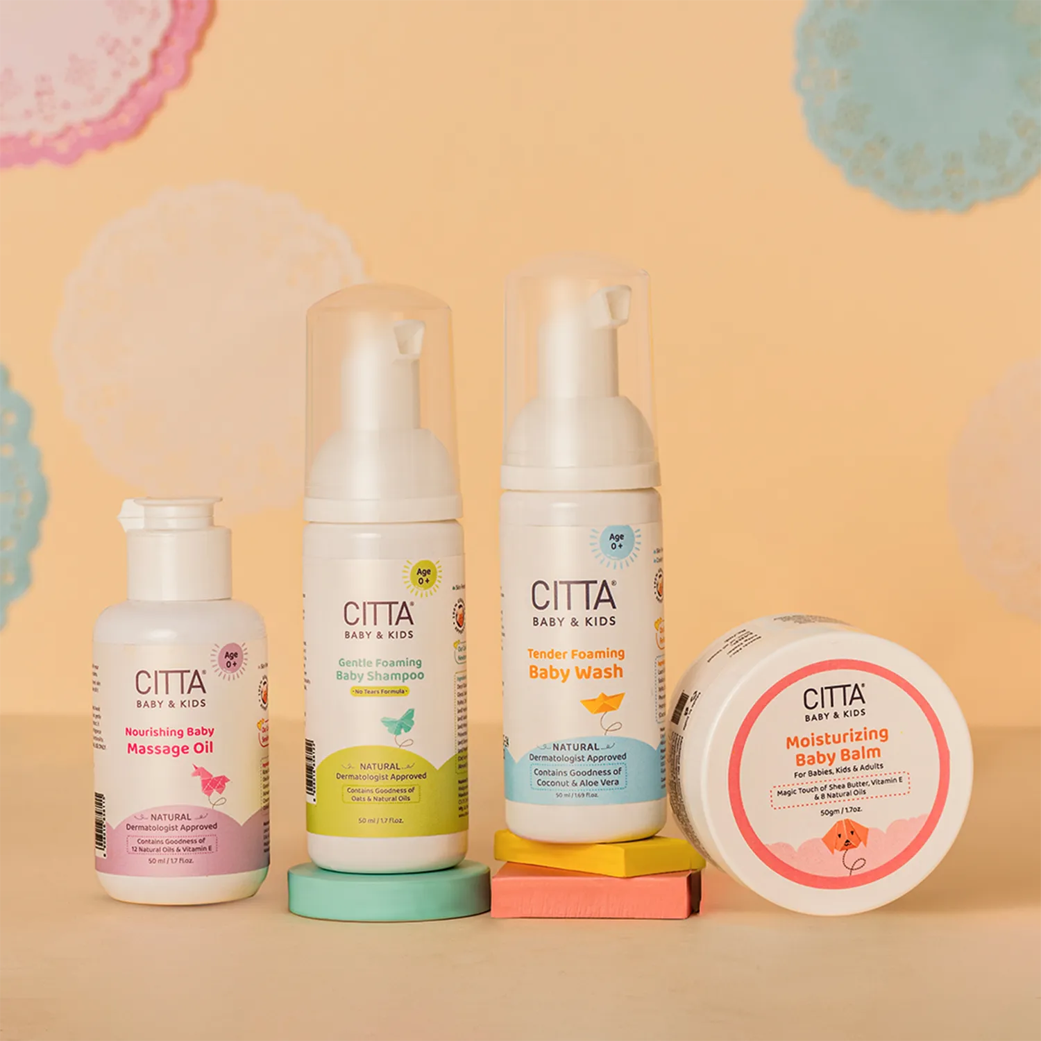 CITTA Baby Travel Kit with Gentle Foaming Baby Shampoo, Baby Wash, Massage Oil and Moisturizing Balm – Newborn Care Products