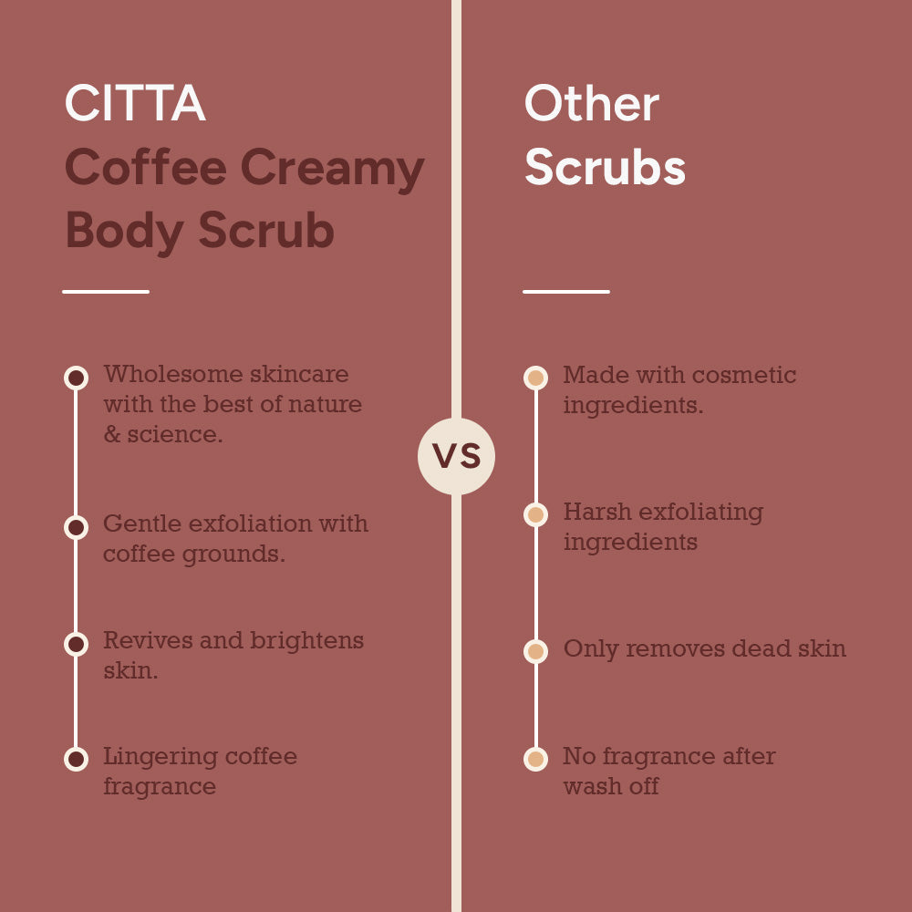 CITTA Coffee Creamy Body Scrub vs other scrubs – gentle coffee exfoliation with natural glow and long-lasting fragrance