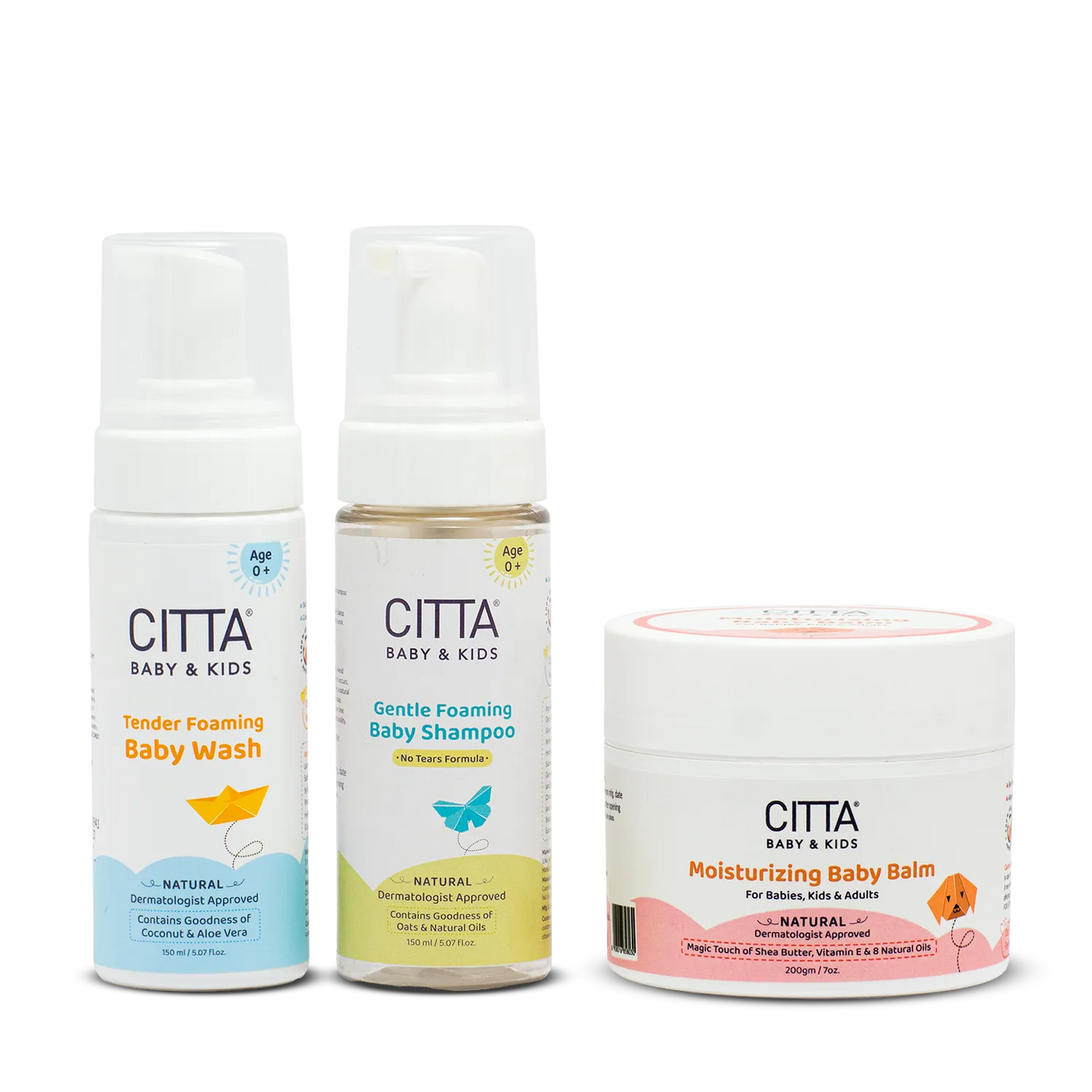$$** CITTA Mini Baby Care Kit – Coconut & Aloe Vera Wash, Oats Shampoo & Shea Butter Baby Balm for Age 0+