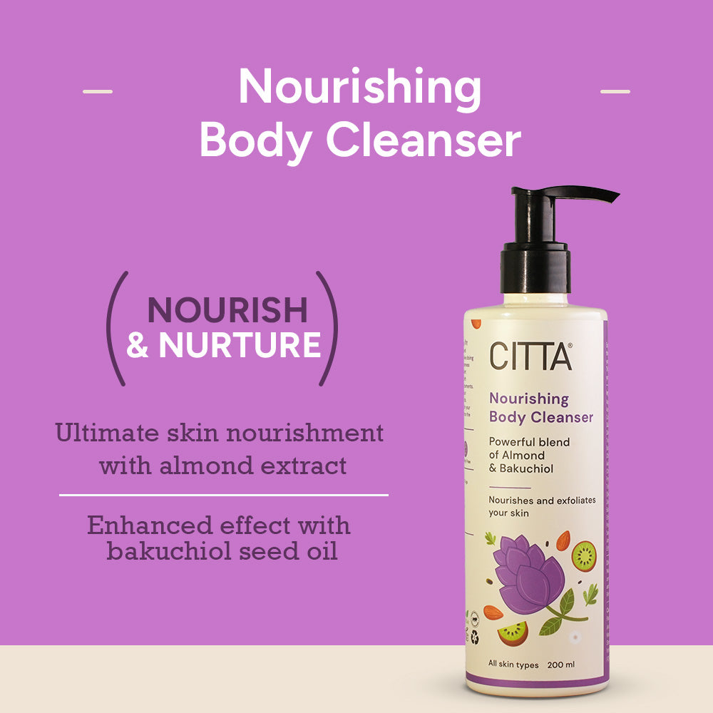 CITTA Nourishing Almond Body Cleanser Gel for Glowing Skin with Bakuchiol