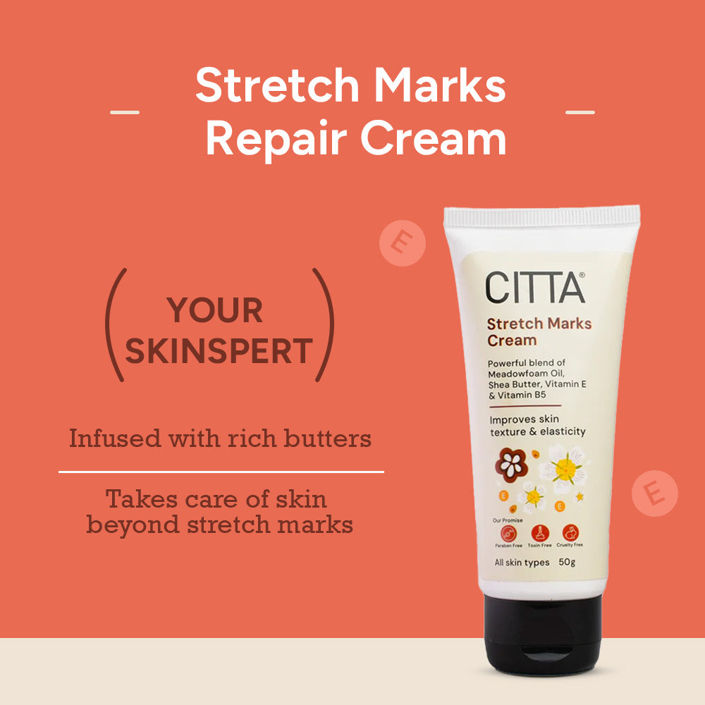 CITTA Stretch Marks Repair Cream | Best Stretch Mark Cream with Shea Butter, Cocoa Butter, Vitamin E & Vitamin B5 for skin elasticity and repair