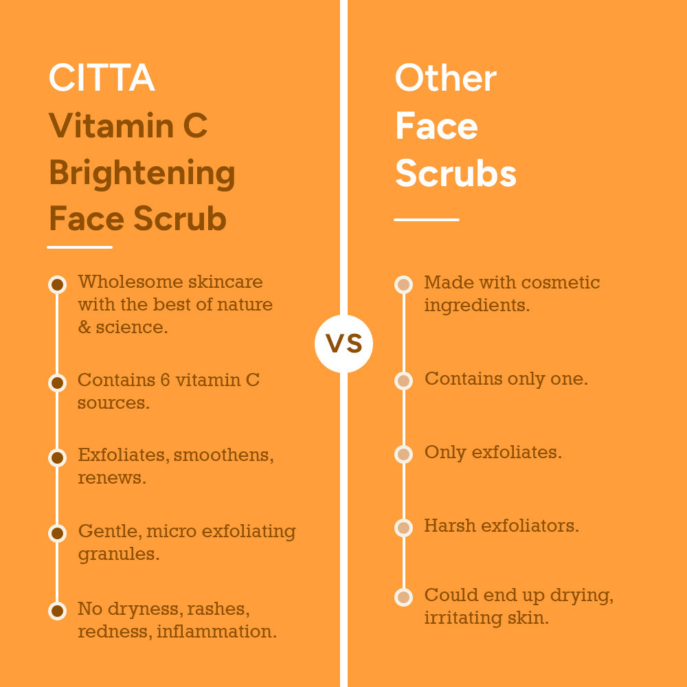 CITTA Vitamin C face scrub with 6 vitamin C sources vs harsh scrubs – exfoliates, smoothens, renews