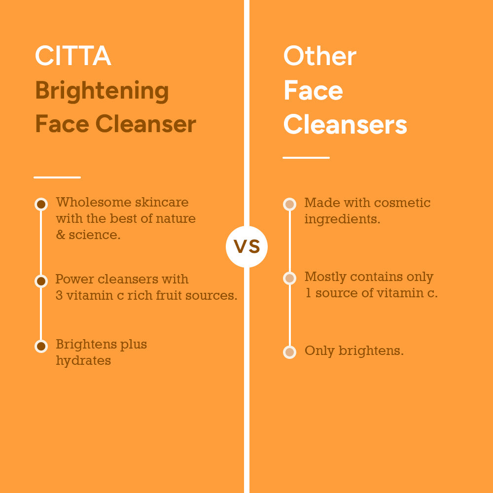 CITTA brightening face cleanser with 3 vitamin C sources vs regular face cleansers – brightens and hydrates