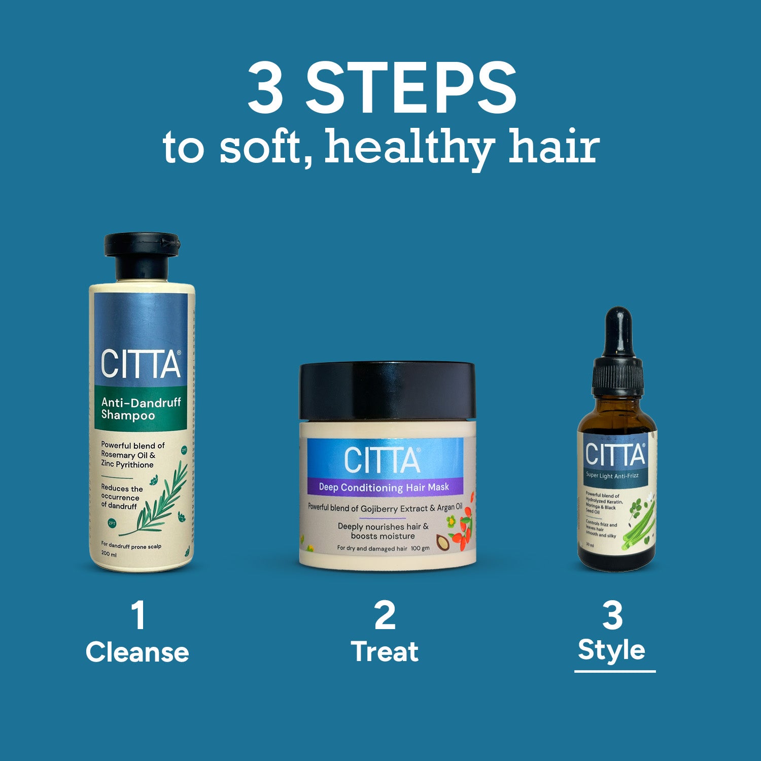 Hair serum for dry frizzy hair used with anti dandruff shampoo and deep conditioning mask