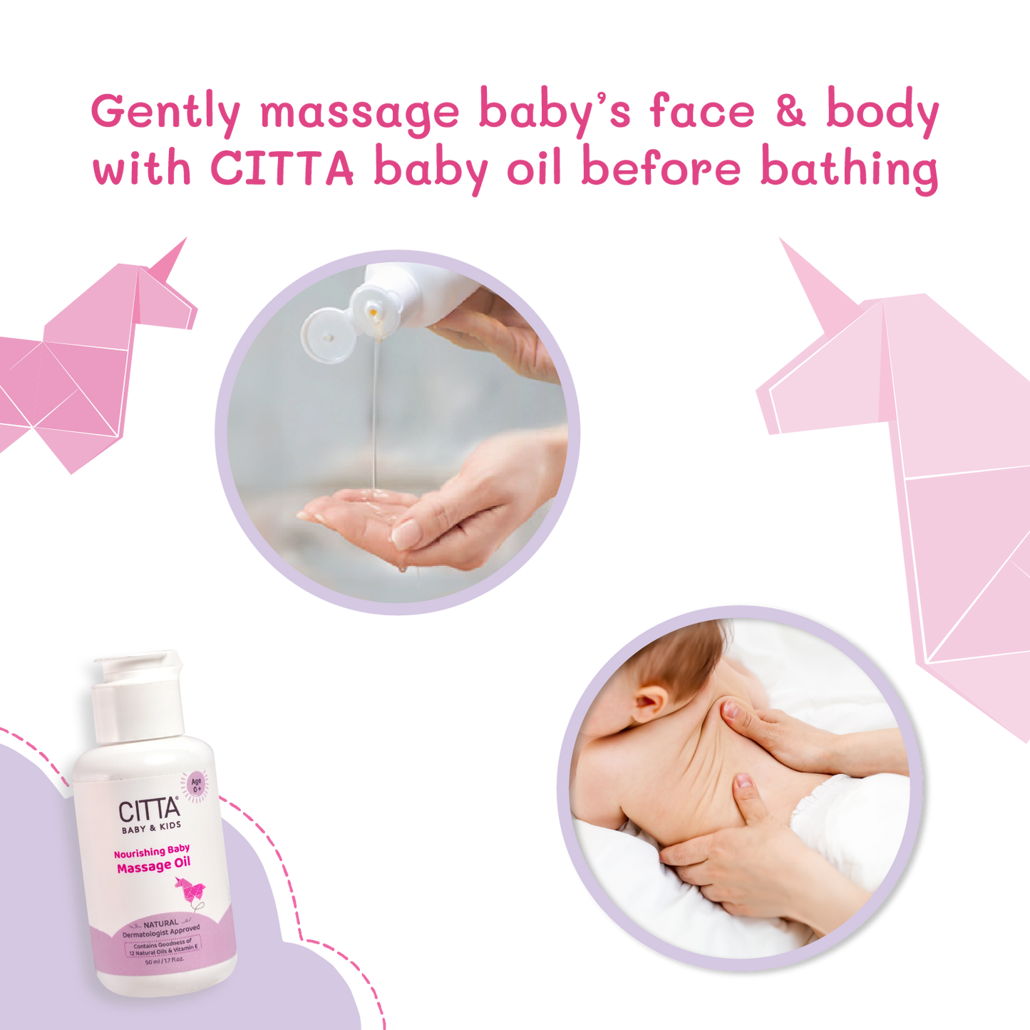 50ml $$** How to use CITTA baby massage oil – gently massage baby’s body before bath time