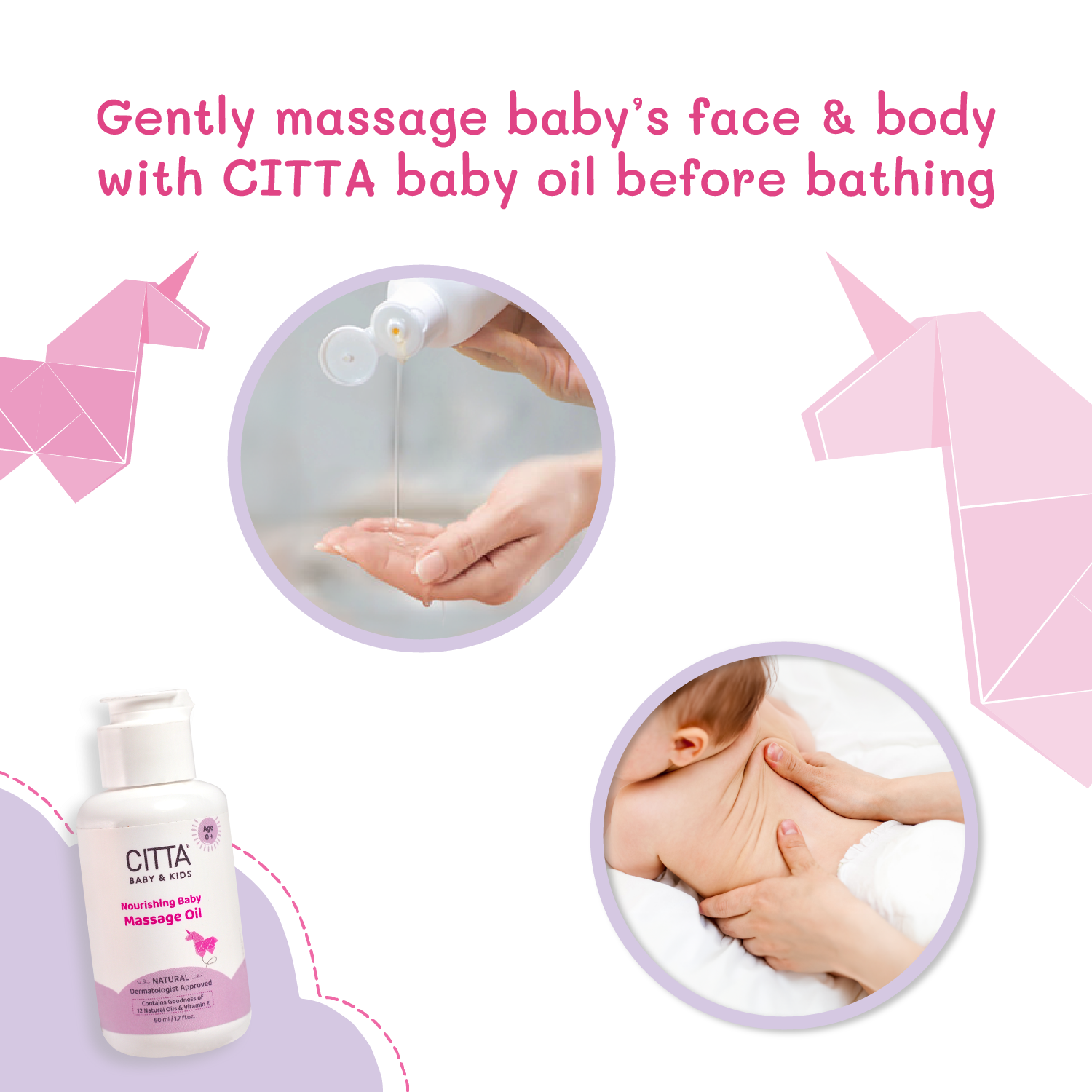 How to use CITTA baby massage oil – gently massage baby’s body before bath time