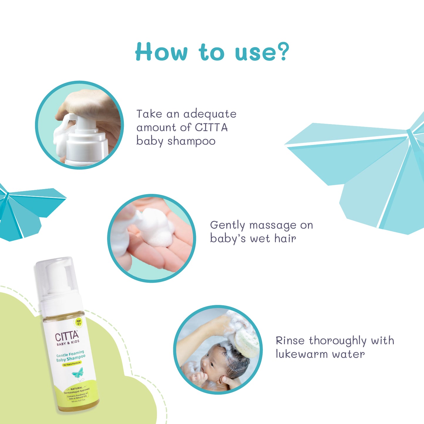 150ml $$** How to use CITTA baby shampoo – gentle scalp massage and rinse with lukewarm water