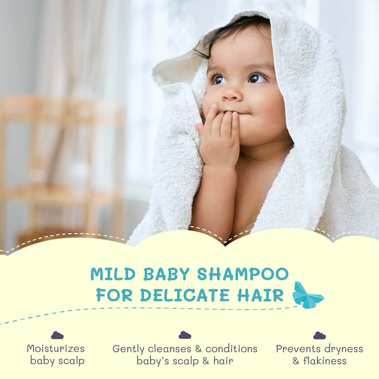 150ml $$** Mild baby shampoo that gently cleanses and conditions baby hair, prevents dryness and flakiness