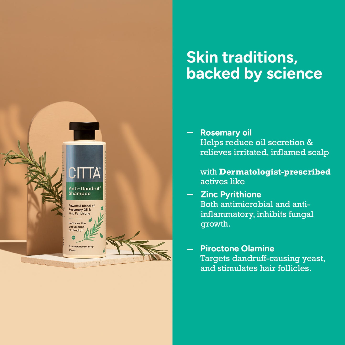 200 ml $$** Natural anti dandruff shampoo with rosemary oil, zinc pyrithione, and piroctone olamine (sulphate and paraben free shampoo)