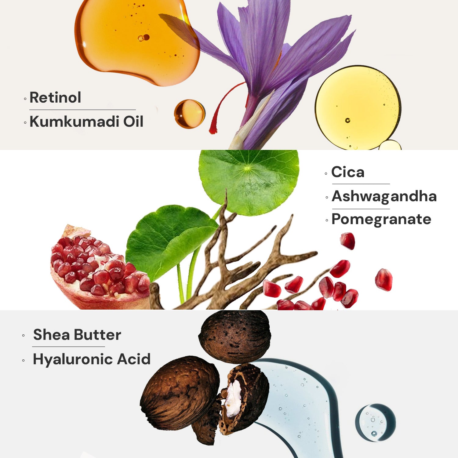 Retinol based night cream with Kumkumadi oil, Cica, Ashwagandha, Pomegranate, Hyaluronic Acid