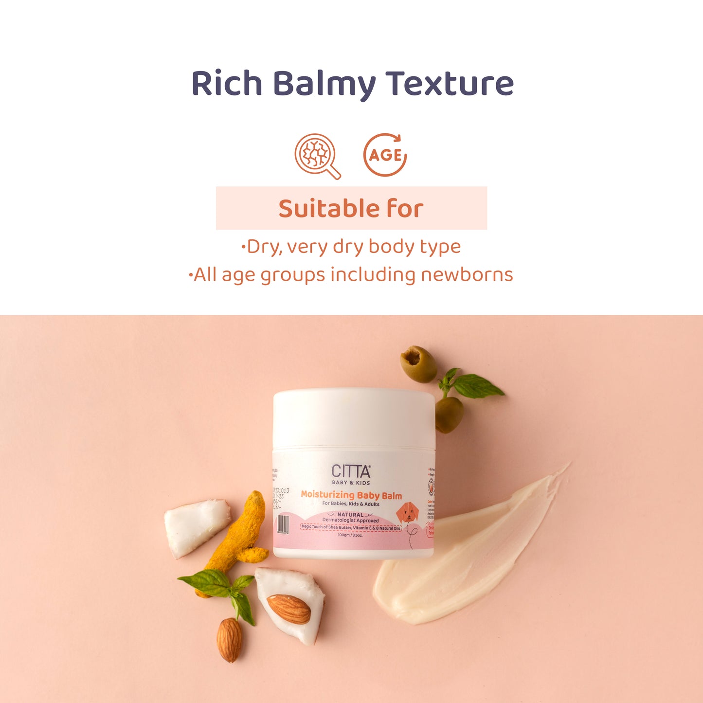 100gm $$** Rich balmy texture body moisturizer – ideal for dry to very dry skin and safe for all age groups including newborns
