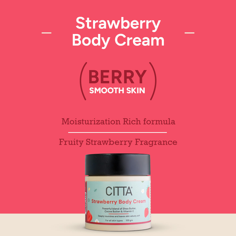Strawberry Body Cream with Shea Butter, Cocoa Butter, and Vitamin E for soft, velvety, nourished skin | Natural body moisturizer for dry skin