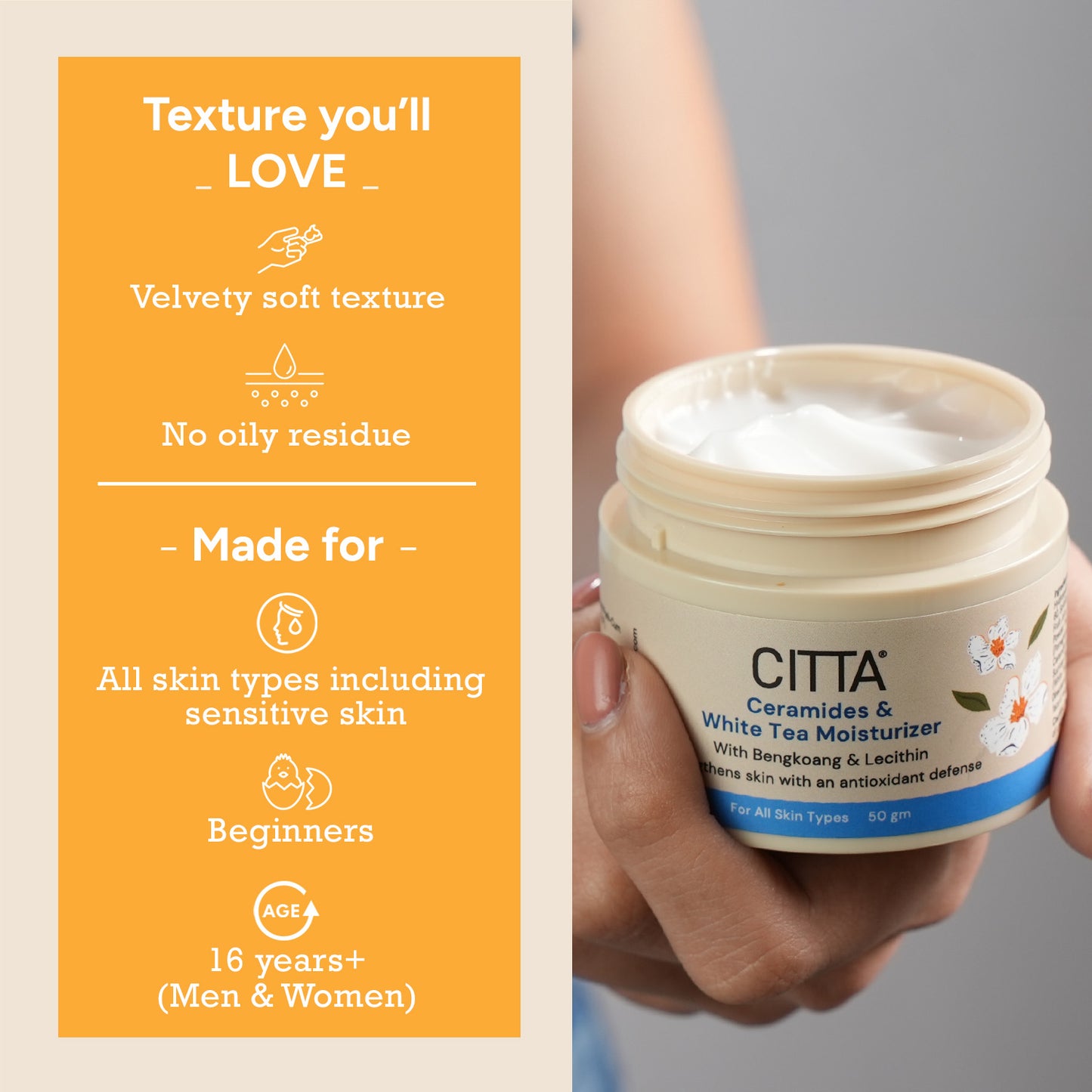 50gm $$** Velvety soft ceramide cream suitable for all skin types including sensitive skin and beginners