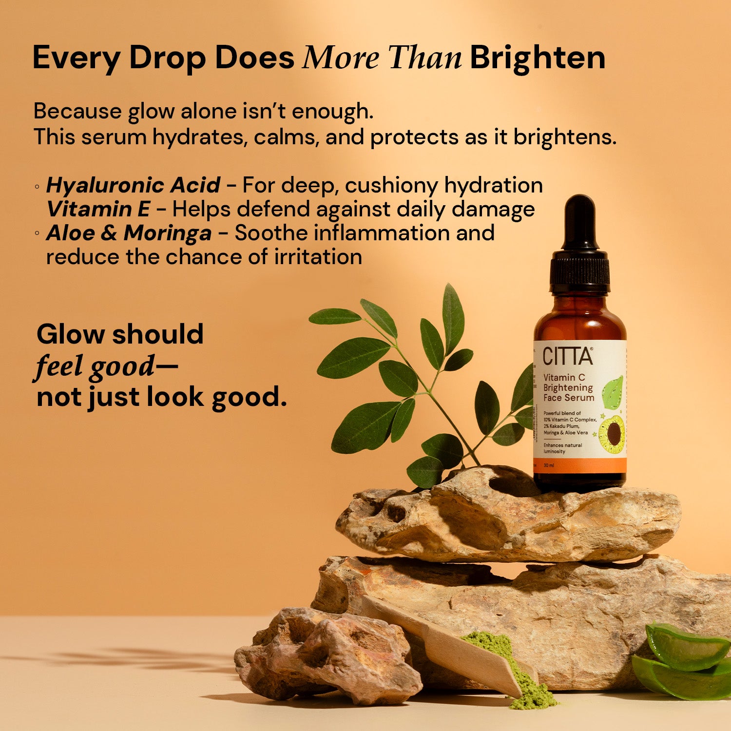Vitamin C hyaluronic acid serum with Vitamin E, Aloe, and Moringa – hydrates, soothes, and protects skin