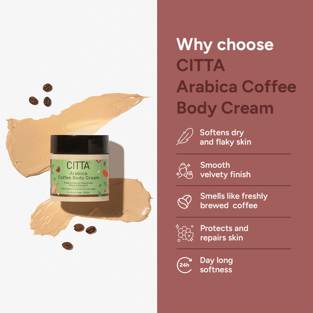 Why choose CITTA Arabica Coffee Body Lotion – softens dry flaky skin with day long softness and coffee fragrance