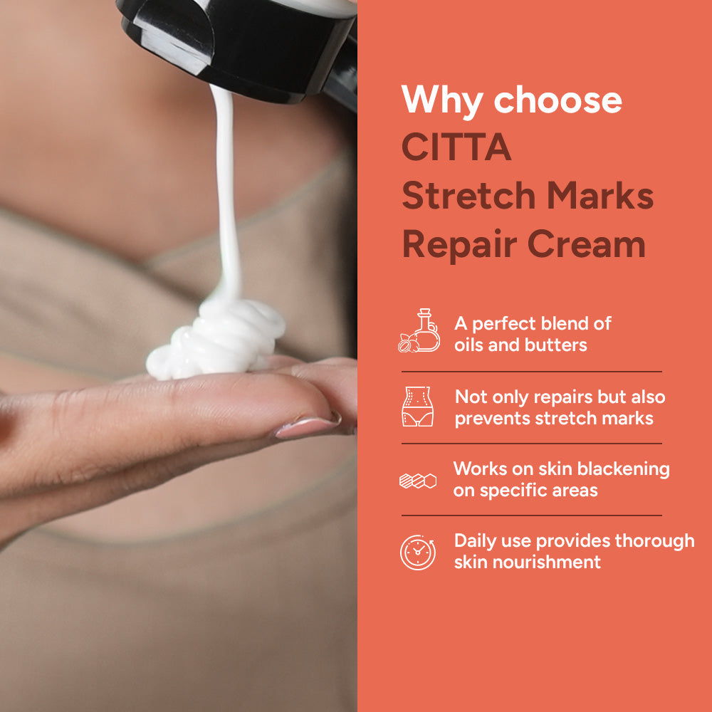 Why choose CITTA Stretch Mark Removal Cream | Blended oils and butters that repair, prevent stretch marks, and nourish pregnancy skin