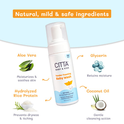  safe and natural baby body wash – cruelty-free, allergen-free foaming body wash for babies (ingredients: aloe vera, glycerin, hydrolyzed rice protein, coconut oil)