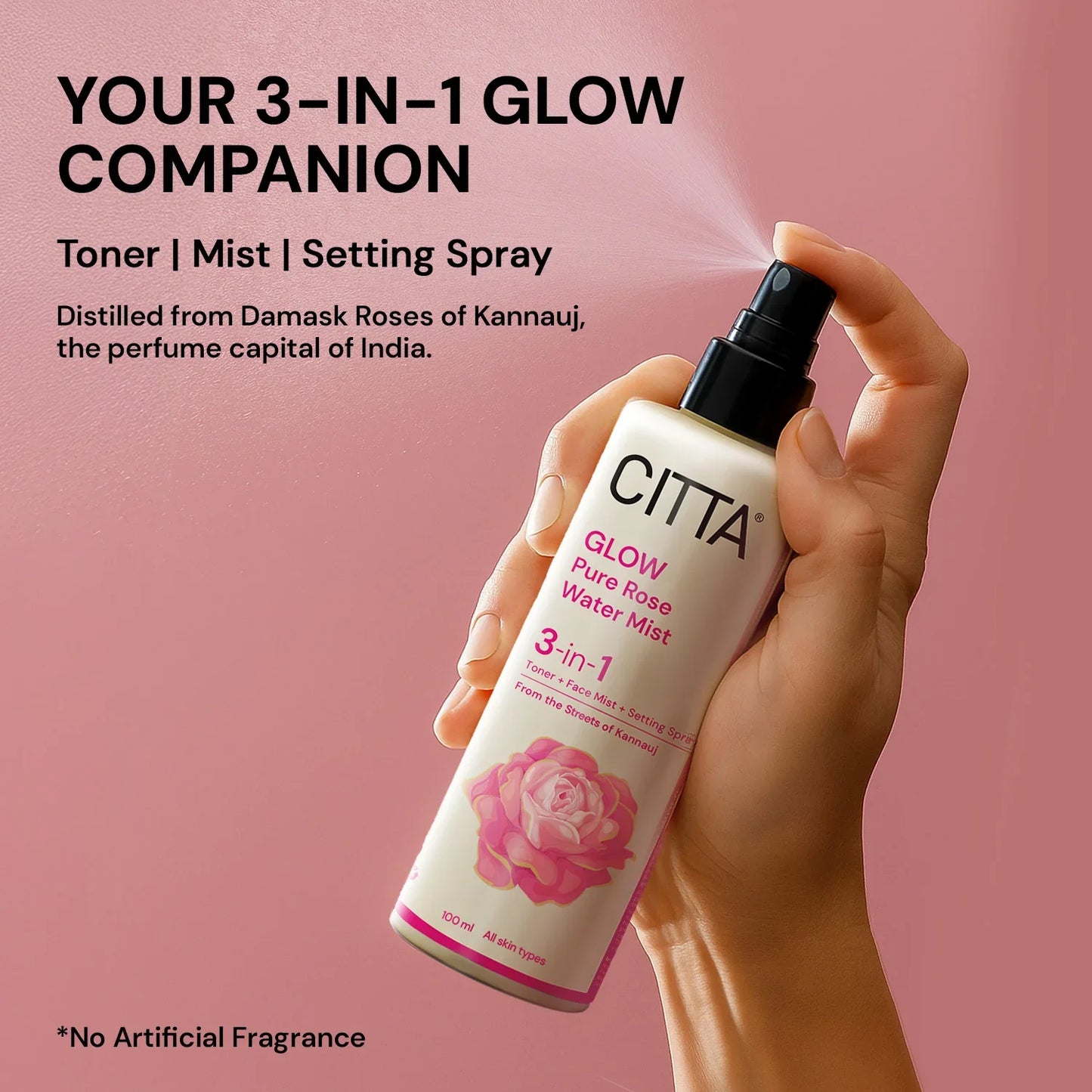 $$** 3 in 1 rose water face mist toner and setting spray distilled from Kannauj Damask roses for all skin types