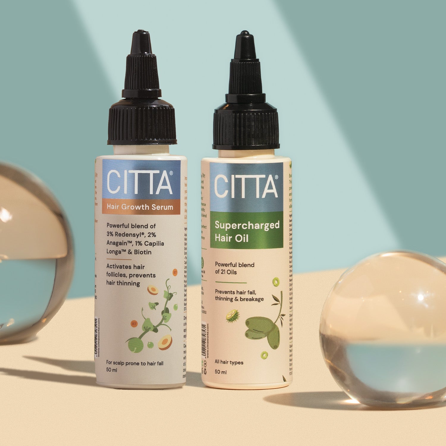 CITTA Supercharged Hair Oil & Hair Growth Serum Combo | Deep Repair & Boosting Formula | 21 Natural Oils + Potent Actives | For All Scalp Types | Men & Women | 50ml + 50ml