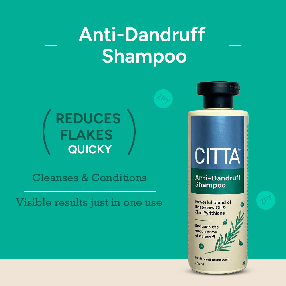 CITTA Anti Dandruff Shampoo with Zinc Pyrithione and Rosemary Oil – Sulphate and Paraben Free Shampoo That Reduces Dandruff in One Wash