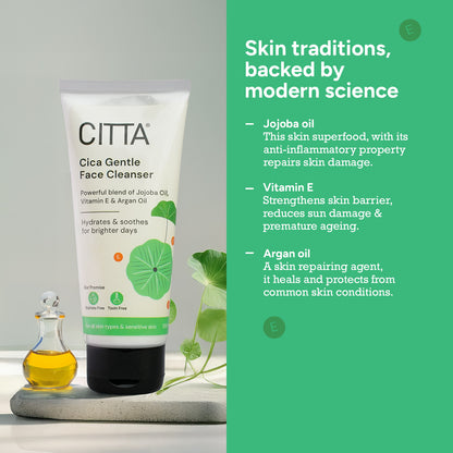  citta cica gentle face cleanser ingredients – jojoba oil, vitamin e, and argan oil for nourished and healthy skin