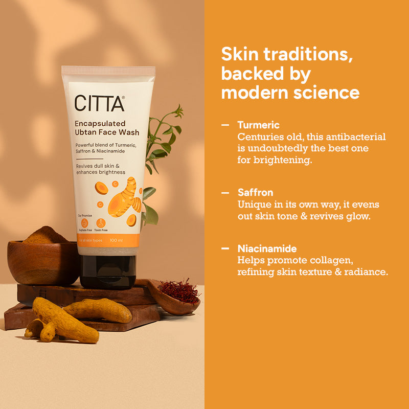 100ml $$** CITTA Encapsulated Ubtan Face Wash - Best tan removal face wash in India |  Skin traditions, backed by modern science. (Ingredients - Turmeric, Saffron, Niacinamide)