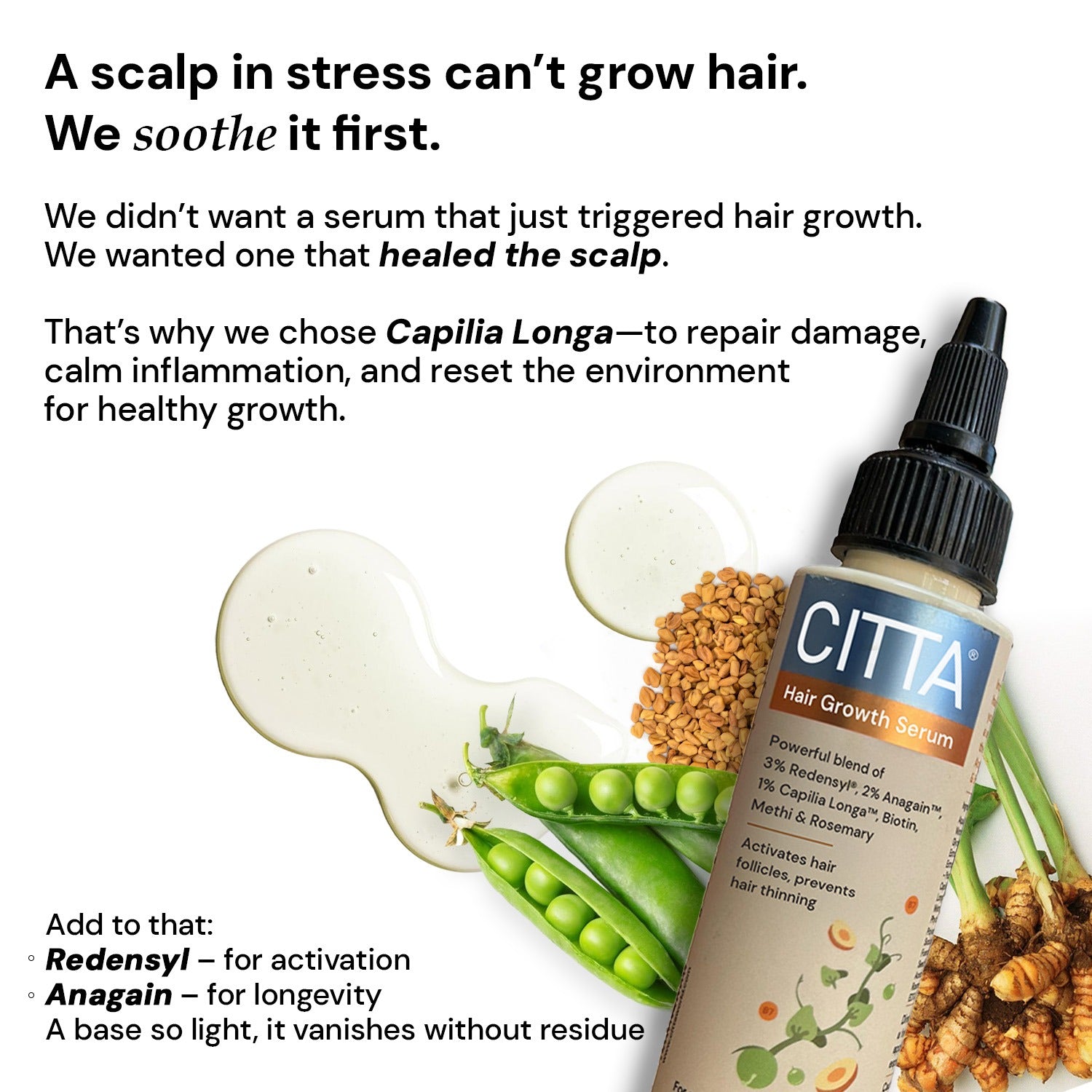 CITTA Hair Growth Serum with Redensyl, Anagain and Capilia Longa for Healthy Scalp and Hair Thickness