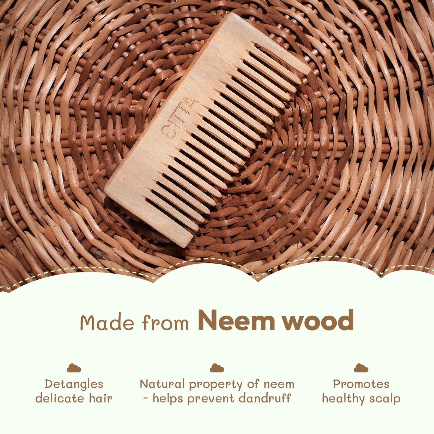 $$** CITTA Kids Neem Wood Comb – Gentle Hair Comb for Kids