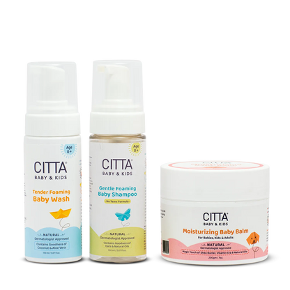  CITTA Mini Baby Care Kit – Coconut & Aloe Vera Wash, Oats Shampoo & Shea Butter Baby Balm for Age 0+
