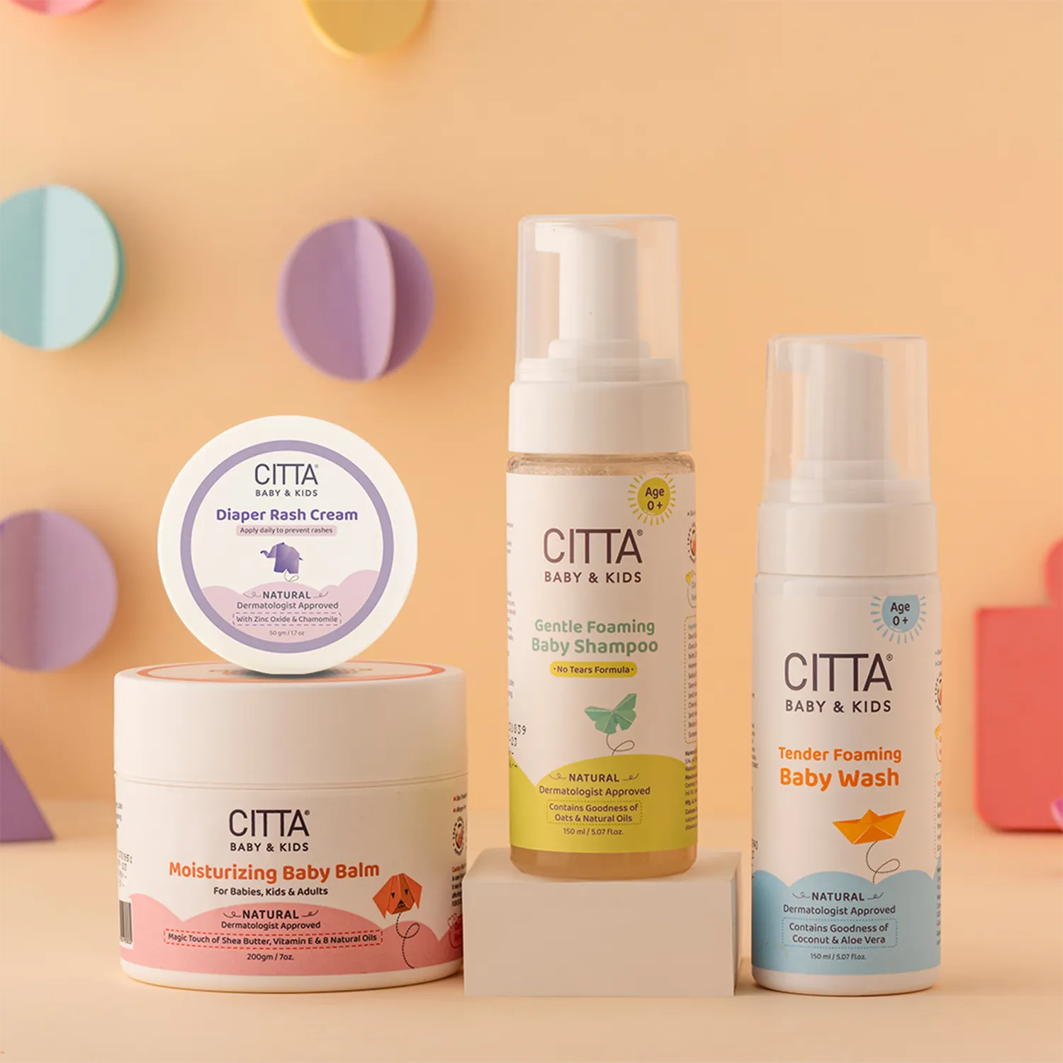  CITTA Monsoon Baby Care Set – Baby Shampoo, Baby Wash, Balm & Diaper Rash Cream for Newborns and Kids