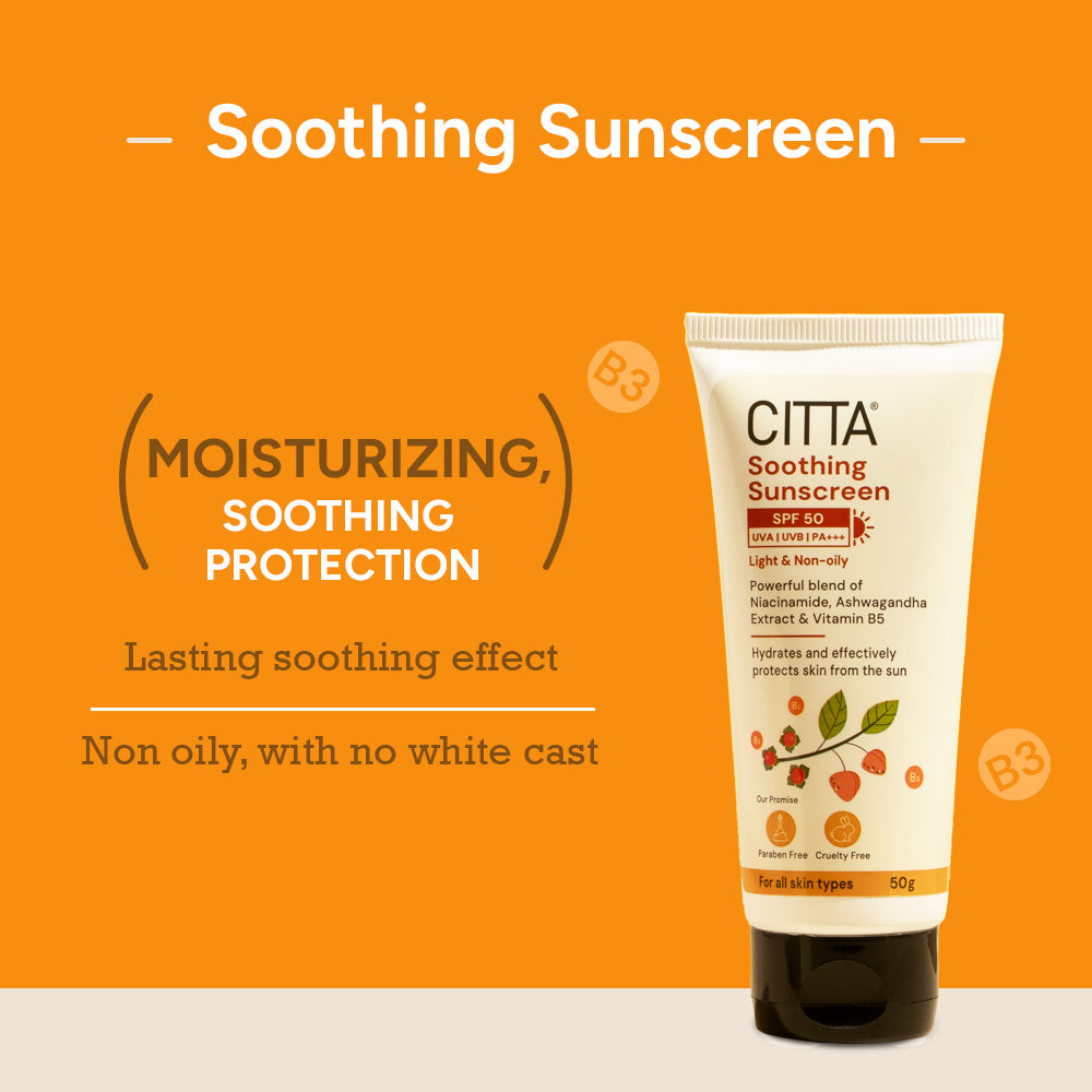 CITTA Soothing Sunscreen SPF 50 PA+++ with niacinamide moisturizing cream for dry skin with lasting soothing effect non oily no white cast