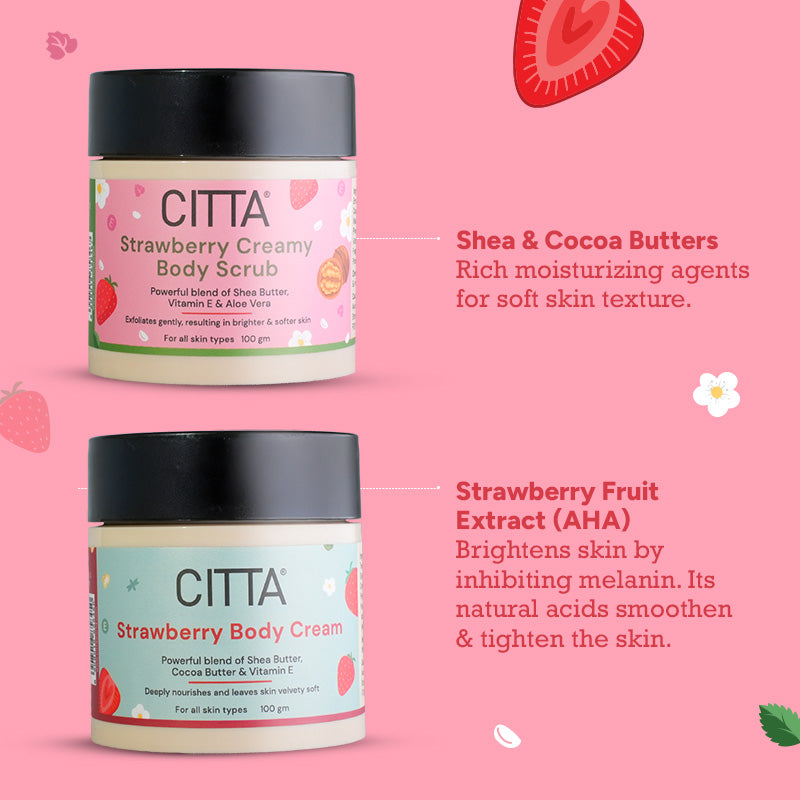  CITTA Strawberry Body Scrub and Body Cream – Gentle Exfoliation and Deep Nourishment for Soft, Smooth Skin
