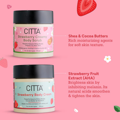  CITTA Strawberry Body Scrub and Body Cream – Gentle Exfoliation and Deep Nourishment for Soft, Smooth Skin