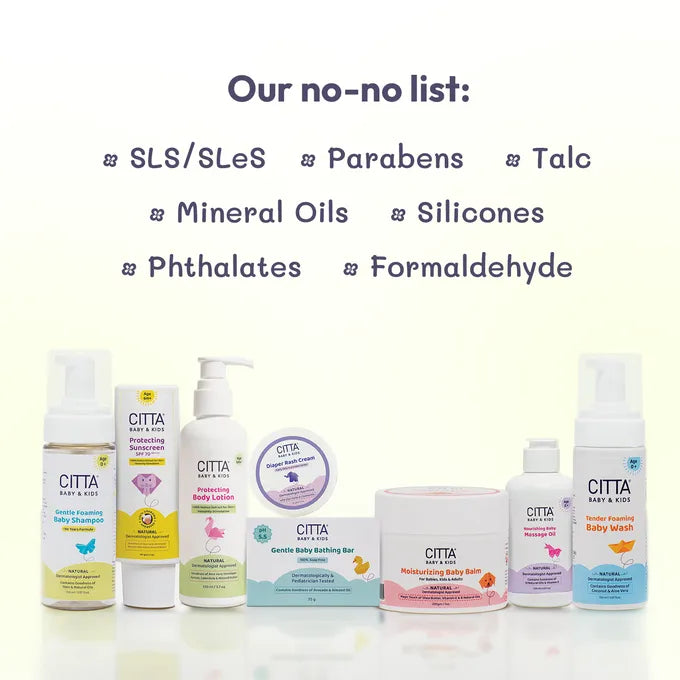 CITTA baby care products – free from parabens, SLS/SLES, talc, silicones, mineral oils, phthalates, and formaldehyde