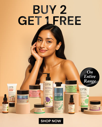 CITTA nourishing body cleanser, anti-dandruff shampoo and gentle face cleanser offer banner