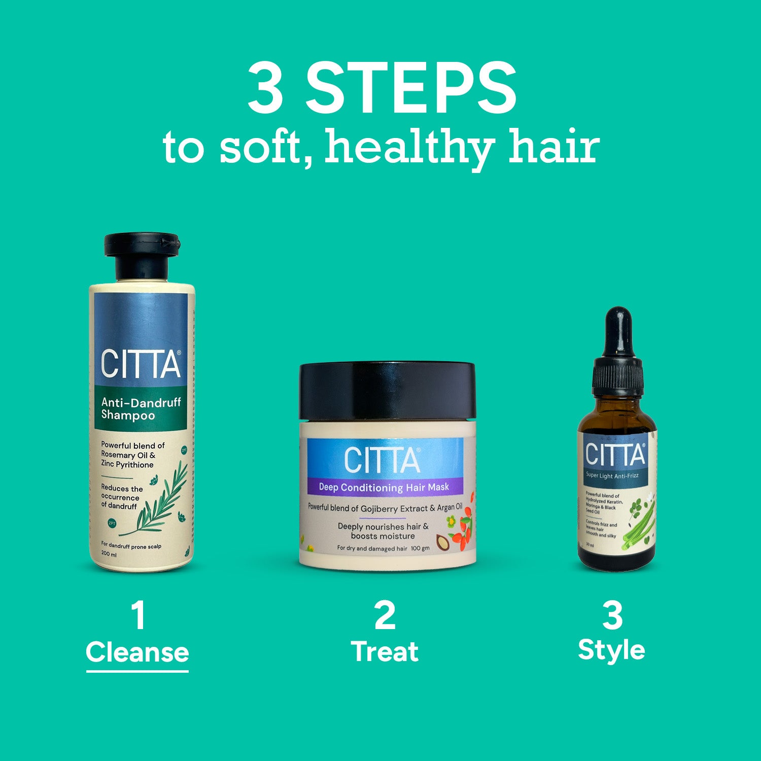  Complete dandruff control routine with CITTA Anti Dandruff Shampoo and Deep Conditioning Hair Mask