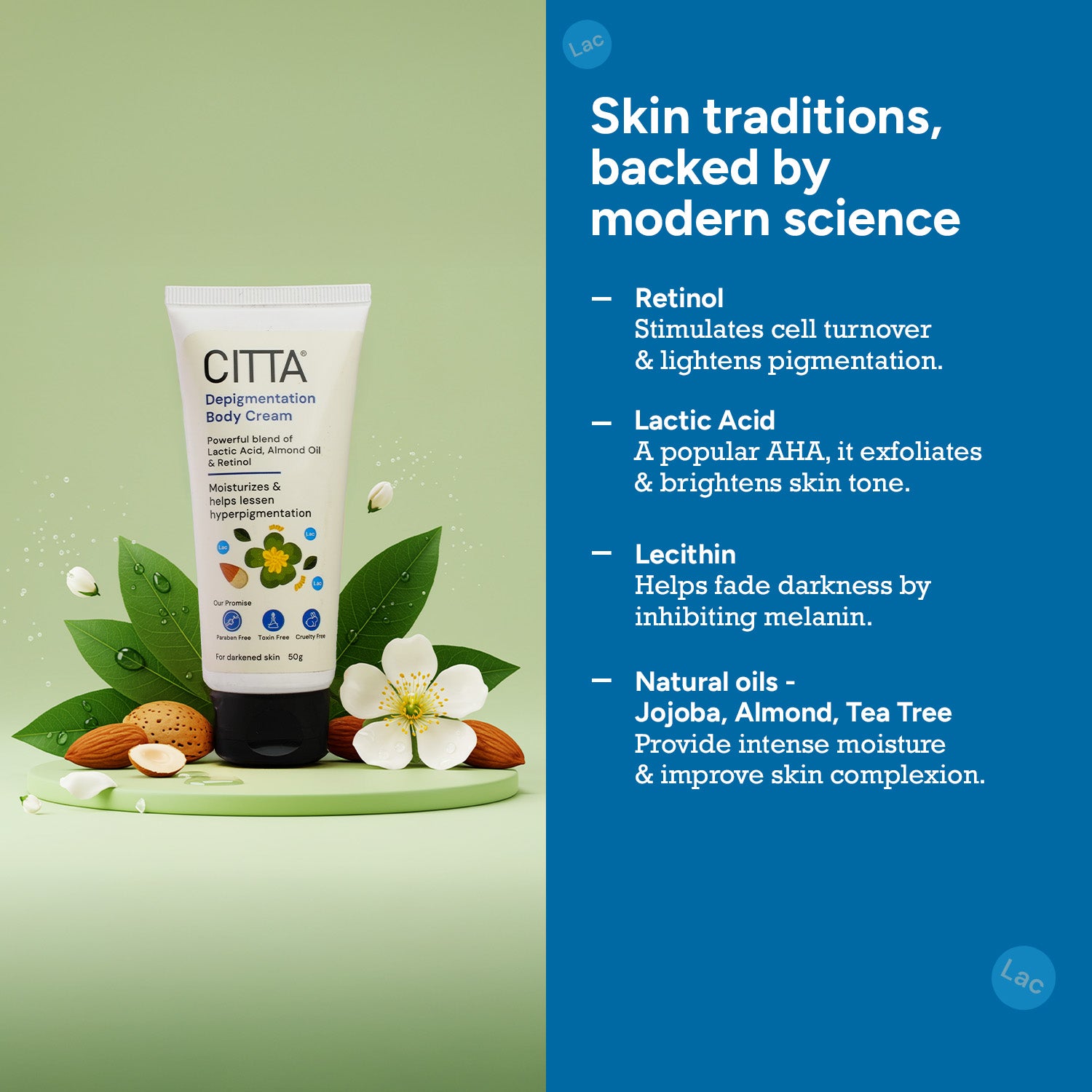  Depigmentation cream with retinol, lactic acid, and natural oils for brighter, even-toned skin