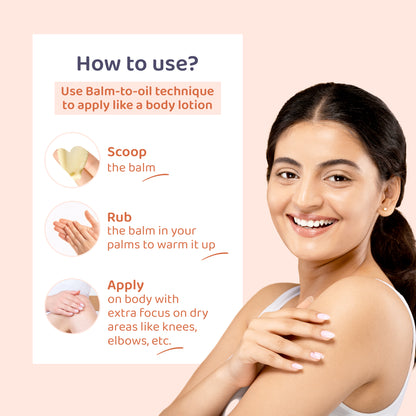  how to use citta moisturizing balm – scoop, rub to melt balm-to-oil, and apply on body focusing on dry areas like knees and elbows