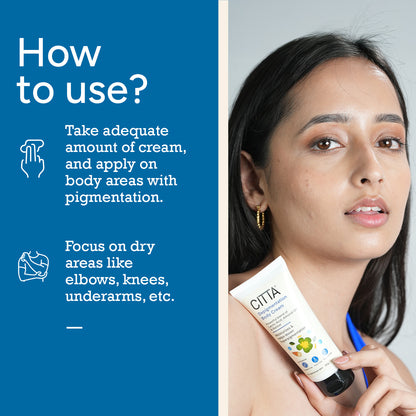  how to use citta depigmentation cream for dark areas like elbows, knees, and underarms