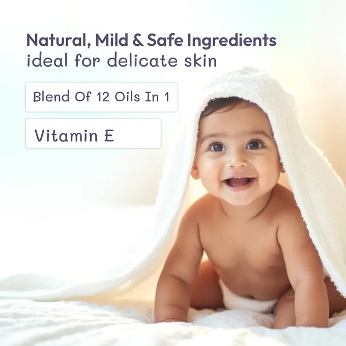 Natural Baby Massage Oil with 12 Oils and Vitamin E – Mild and Safe for Delicate Skin