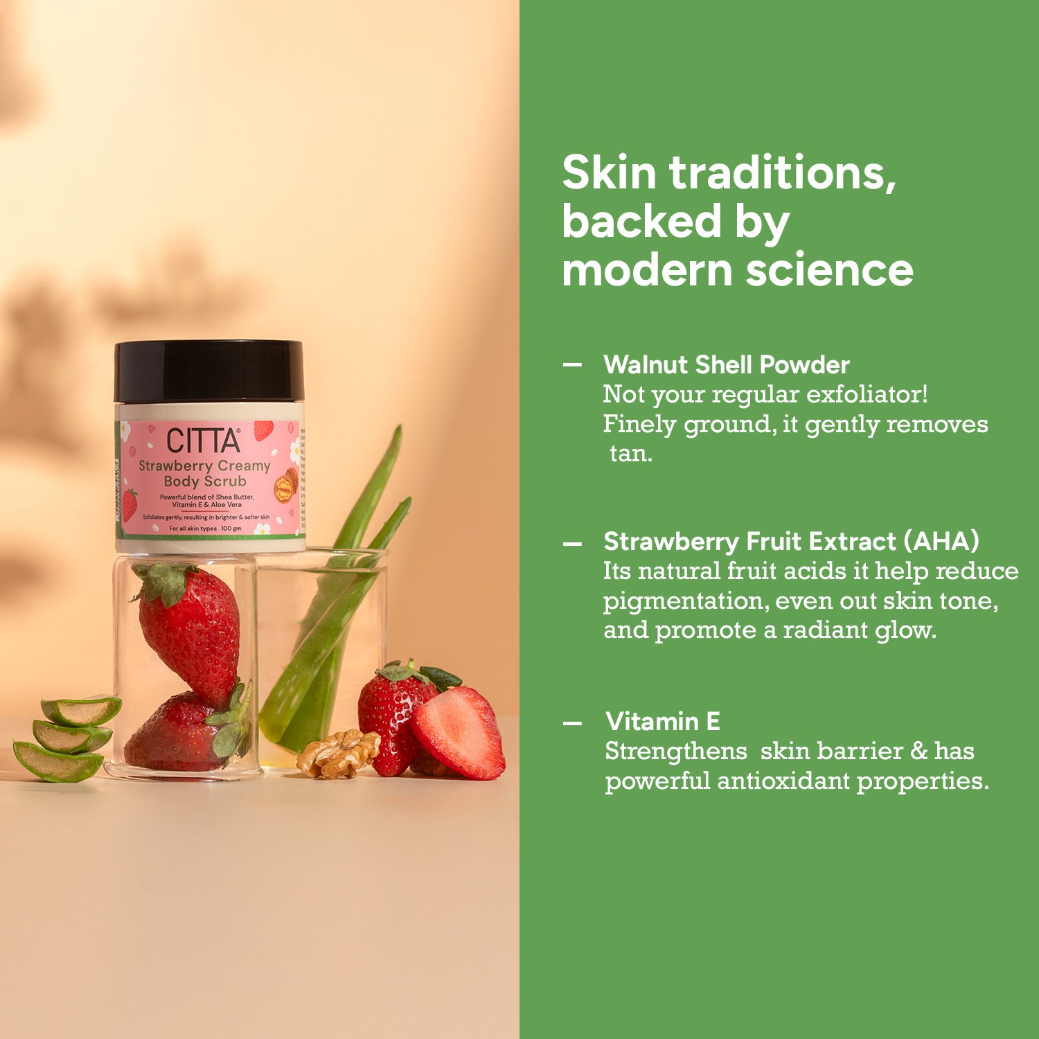  Natural Scrub with Strawberry Extract, Walnut Shell Powder and Vitamin E for Radiant Skin